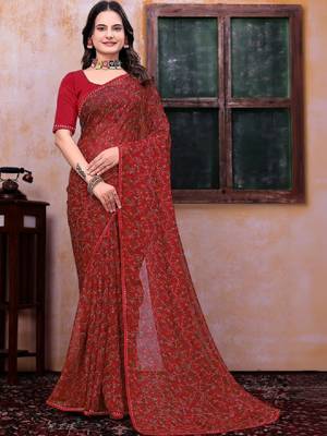 Floral poly georgette bandhani saree 1