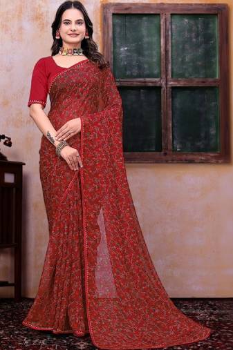 Floral poly georgette bandhani saree