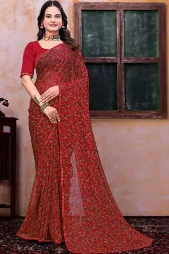 Floral poly georgette bandhani saree