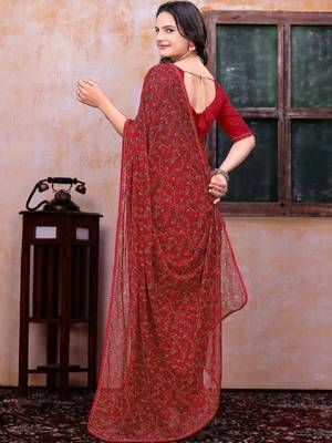 Floral poly georgette bandhani saree 2