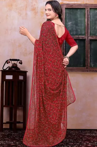 Floral poly georgette bandhani saree
