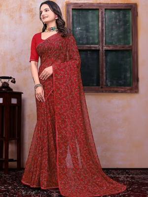 Floral poly georgette bandhani saree 3