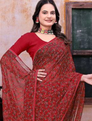 Floral poly georgette bandhani saree 4