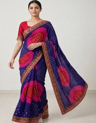 Bandhani embroidered pure georgette designer bandhani saree 1