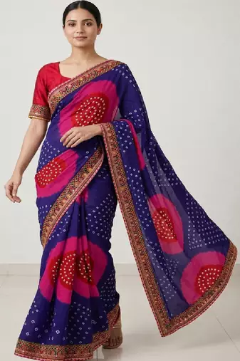 Bandhani embroidered pure georgette designer bandhani saree