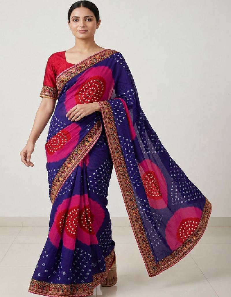 Bandhani embroidered pure georgette designer bandhani saree