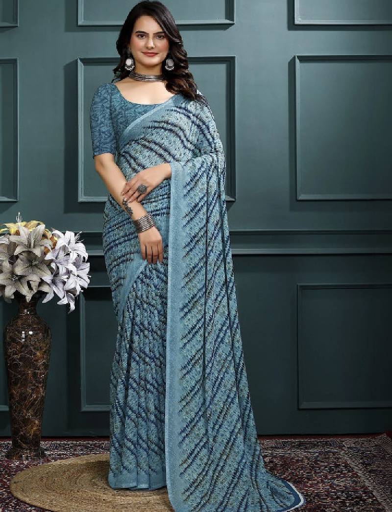 Floral pure georgette bandhani saree