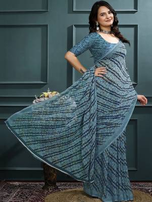 Floral pure georgette bandhani saree 2