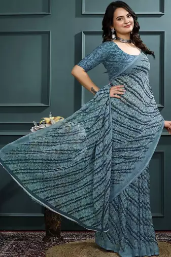 Floral pure georgette bandhani saree