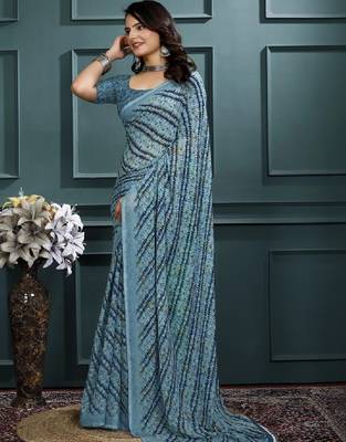 Floral pure georgette bandhani saree 3