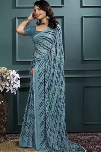 Floral pure georgette bandhani saree