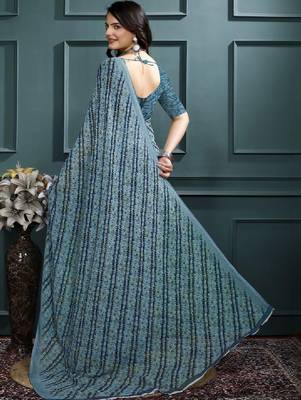 Floral pure georgette bandhani saree 4