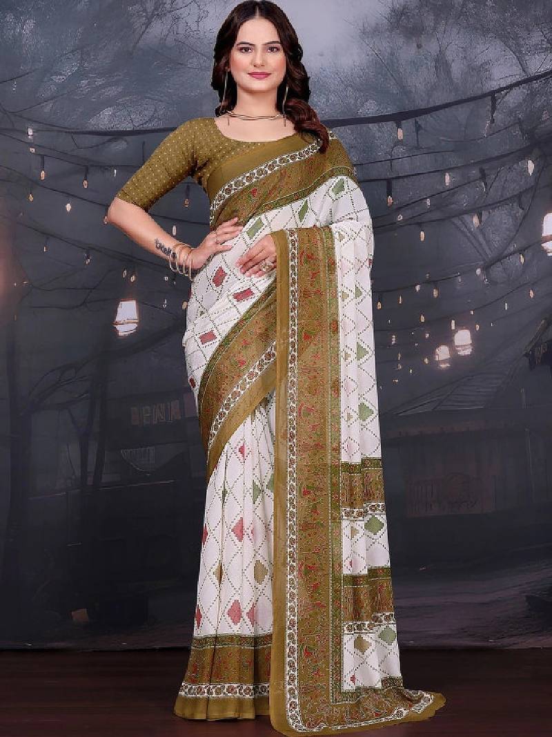 Floral pure georgette bandhani saree