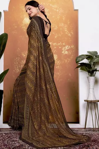 Floral pure georgette bandhani saree