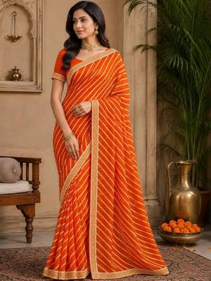 Striped pure chiffon leheriya saree 1