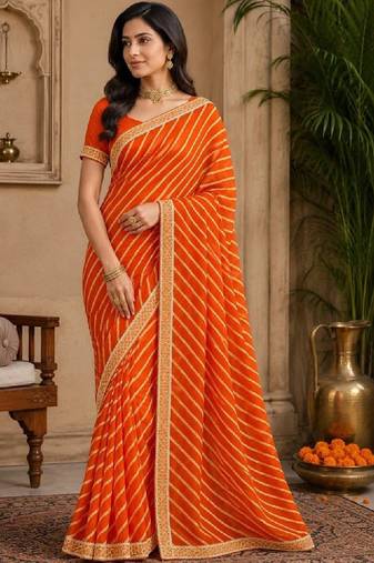 Striped pure chiffon leheriya saree