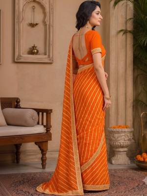 Striped pure chiffon leheriya saree 3