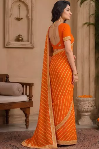 Striped pure chiffon leheriya saree