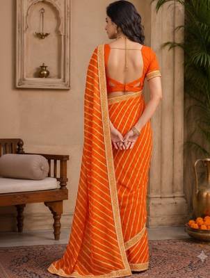 Striped pure chiffon leheriya saree 4