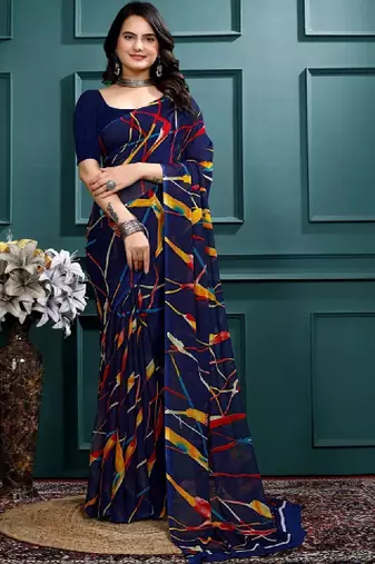 Floral pure georgette bandhani saree
