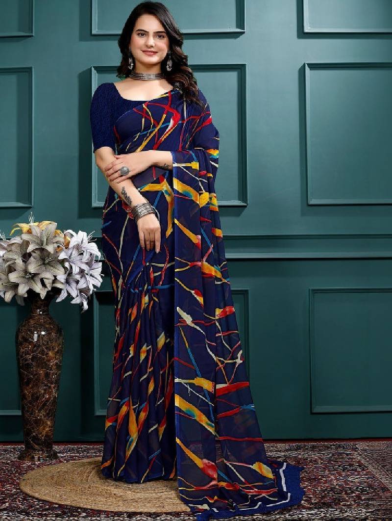 Floral pure georgette bandhani saree