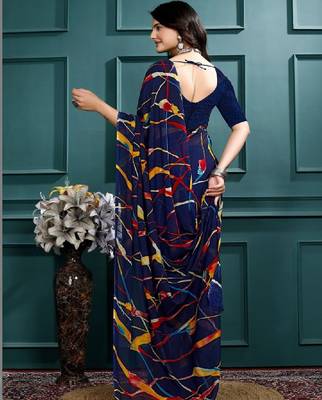Floral pure georgette bandhani saree 4