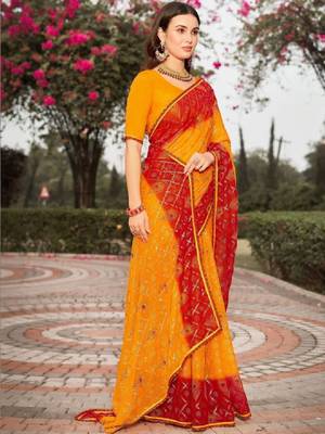 Ethnic motifs gotta patti poly georgette bandhani saree 3