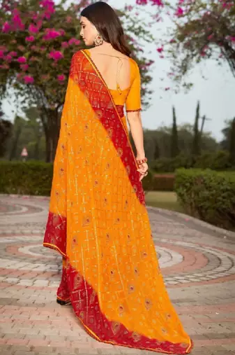 Ethnic motifs gotta patti poly georgette bandhani saree