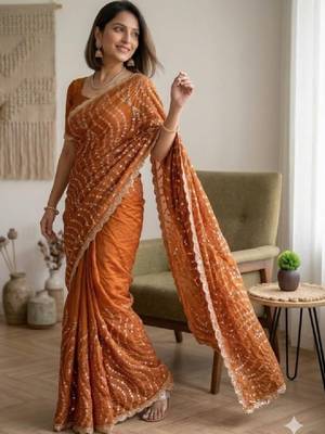 Embellished sequinned heavy work leheriya saree 2