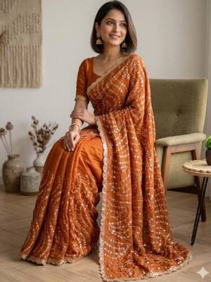 Embellished sequinned heavy work leheriya saree 3