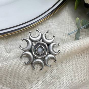Large Oxidized Silver Statement Ring, Boho Sunburst Mandala Ring 2