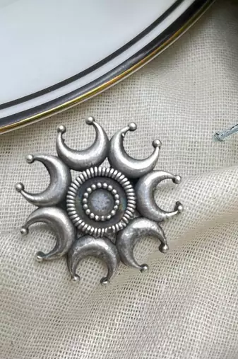 Large Oxidized Silver Statement Ring, Boho Sunburst Mandala Ring