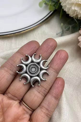 Large Oxidized Silver Statement Ring, Boho Sunburst Mandala Ring