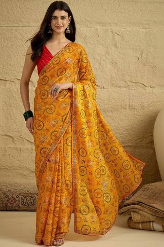 Bandhani beads and stones satin designer bandhani sarees