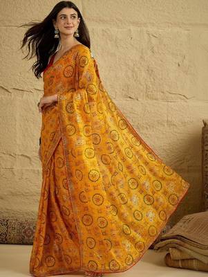 Bandhani beads and stones satin designer bandhani sarees 3