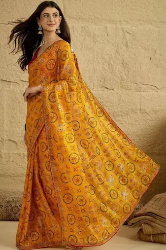 Bandhani beads and stones satin designer bandhani sarees