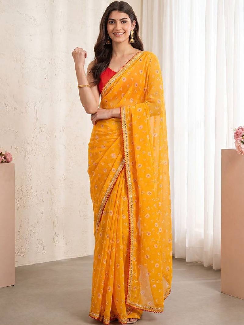 Bandhani poly georgette designer bandhani sarees
