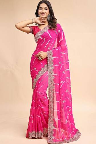 Leheriya embroidered poly georgette heavy work leheriya saree