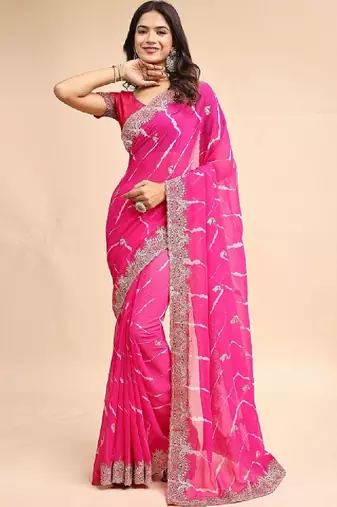 Leheriya embroidered poly georgette heavy work leheriya saree