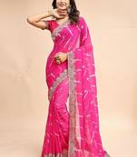 Leheriya embroidered poly georgette heavy work leheriya saree