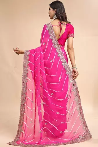 Leheriya embroidered poly georgette heavy work leheriya saree