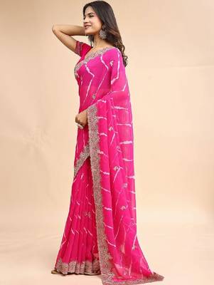 Leheriya embroidered poly georgette heavy work leheriya saree 3
