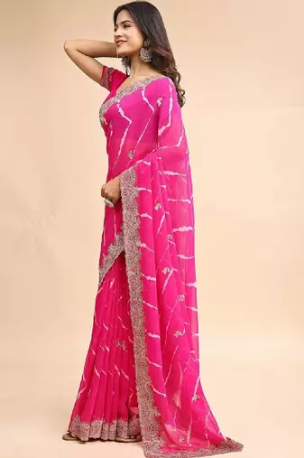 Leheriya embroidered poly georgette heavy work leheriya saree