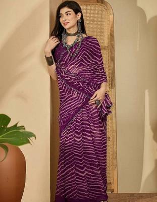 Leheriya beads and stones pure georgette leheriya saree 1