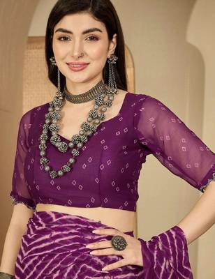 Leheriya beads and stones pure georgette leheriya saree 4
