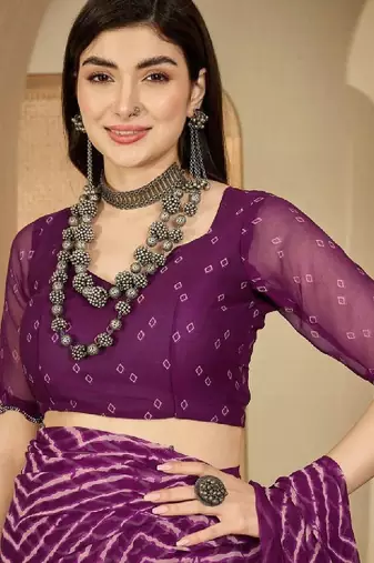 Leheriya beads and stones pure georgette leheriya saree