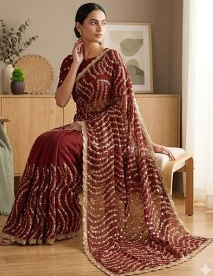Embellished sequinned heavy work leheriya saree 2