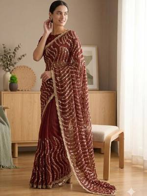 Embellished sequinned heavy work leheriya saree 3
