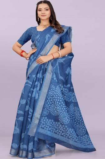 Floral pure linen handloom leheriya saree