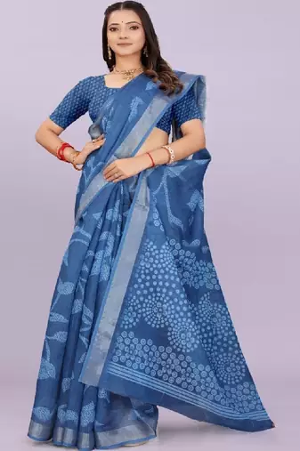 Floral pure linen handloom leheriya saree